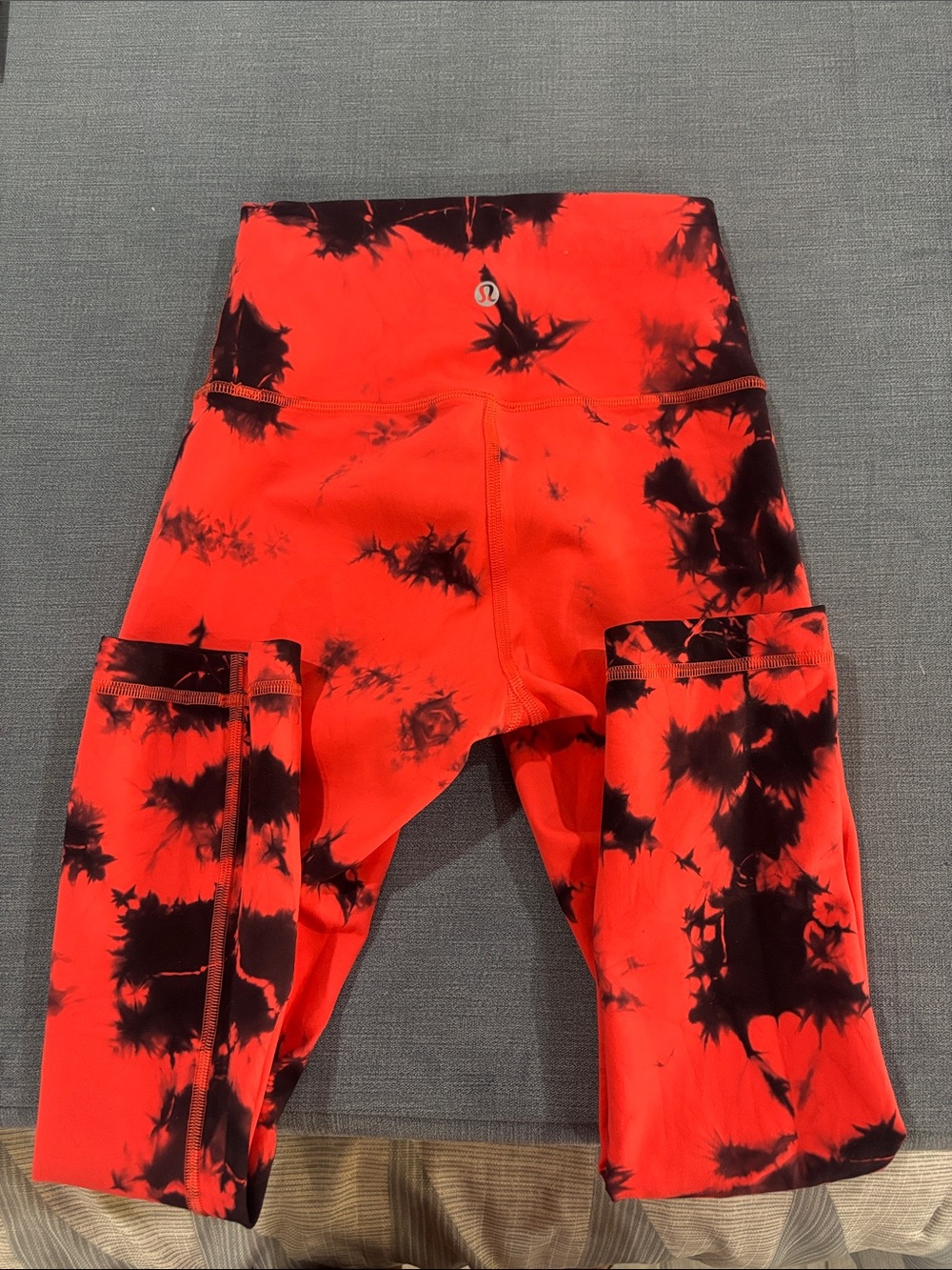 lululemon athletica Kids' Red and Black Tie-Dye Leggings with Side Pockets
